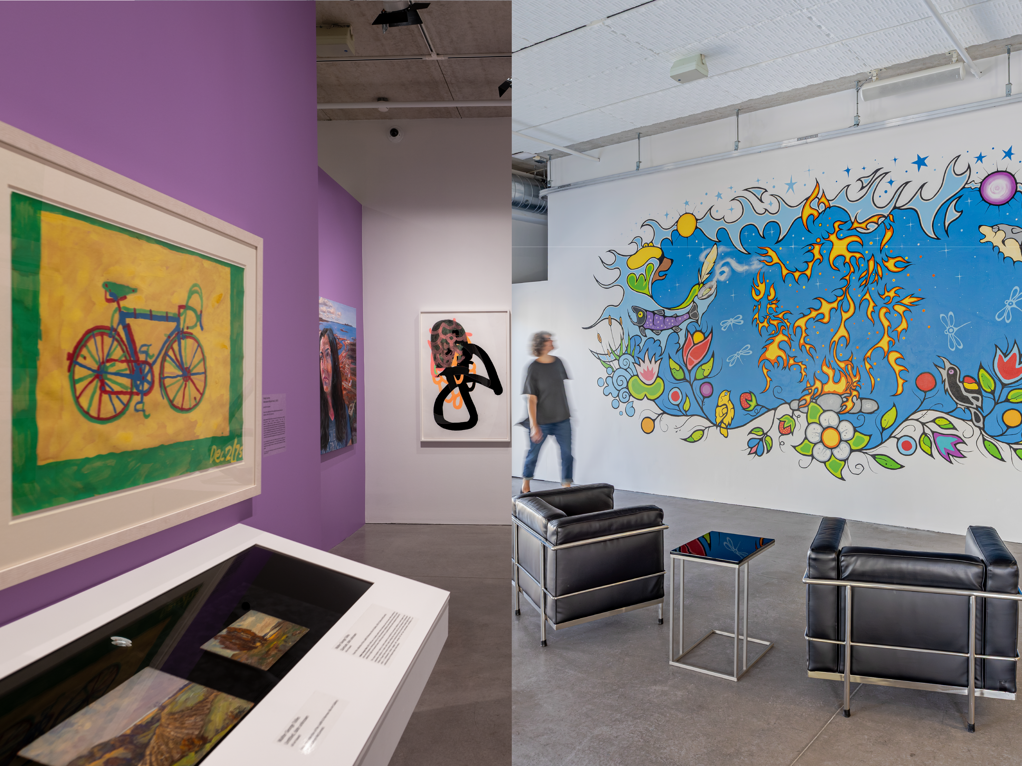 Installation photos of the Making Space and Debwewe Giizhik exhibitions at the Judith & Norman Alix Art Gallery